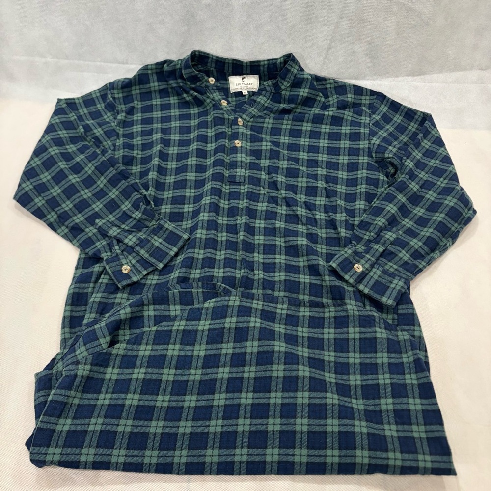 Lee Valley Ireland Grandfather Flannel Shirt Men’s XL Blue Green Plaid Long
